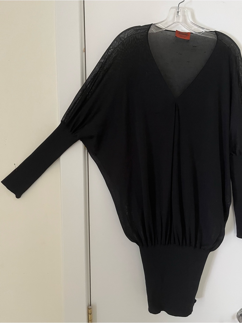 Missoni Black Dolman Sleeve V-Neck silk Sweater Dress made in Italy